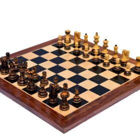 The Yugoslavia Burnt Series Chess set High Glossy Boxwood Burnt 3.75" King with 1.75" Square Chess Board-0