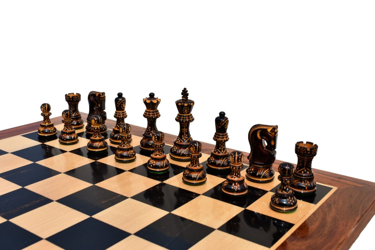 The Yugoslavia Burnt Series Chess set High Glossy Boxwood Burnt 3.75" King with 1.75" Square Chess Board-5146