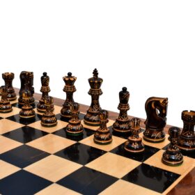 The Yugoslavia Burnt Series Chess set High Glossy Boxwood Burnt 3.75" King with 1.75" Square Chess Board-5146