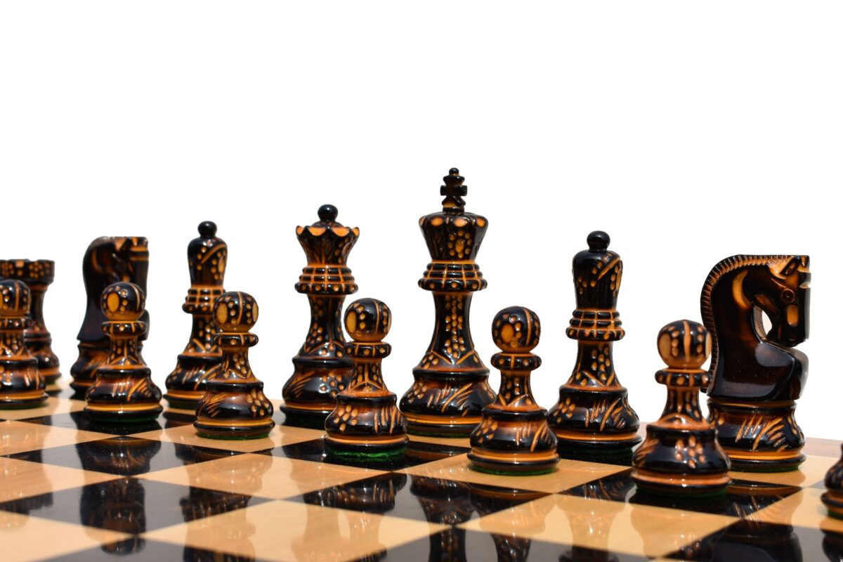 The Yugoslavia Burnt Series Chess set High Glossy Boxwood Burnt 3.75" King with 1.75" Square Chess Board-5147