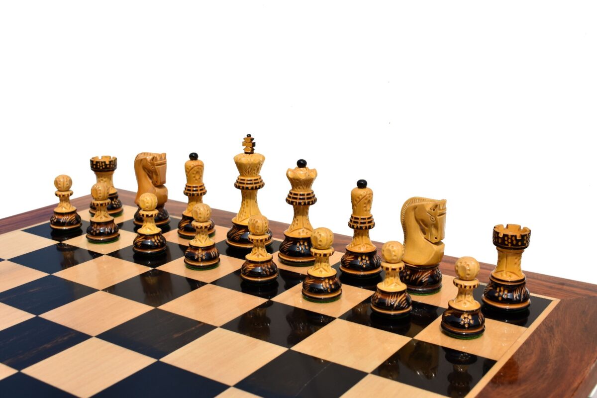 The Yugoslavia Burnt Series Chess set High Glossy Boxwood Burnt 3.75" King with 1.75" Square Chess Board-5144