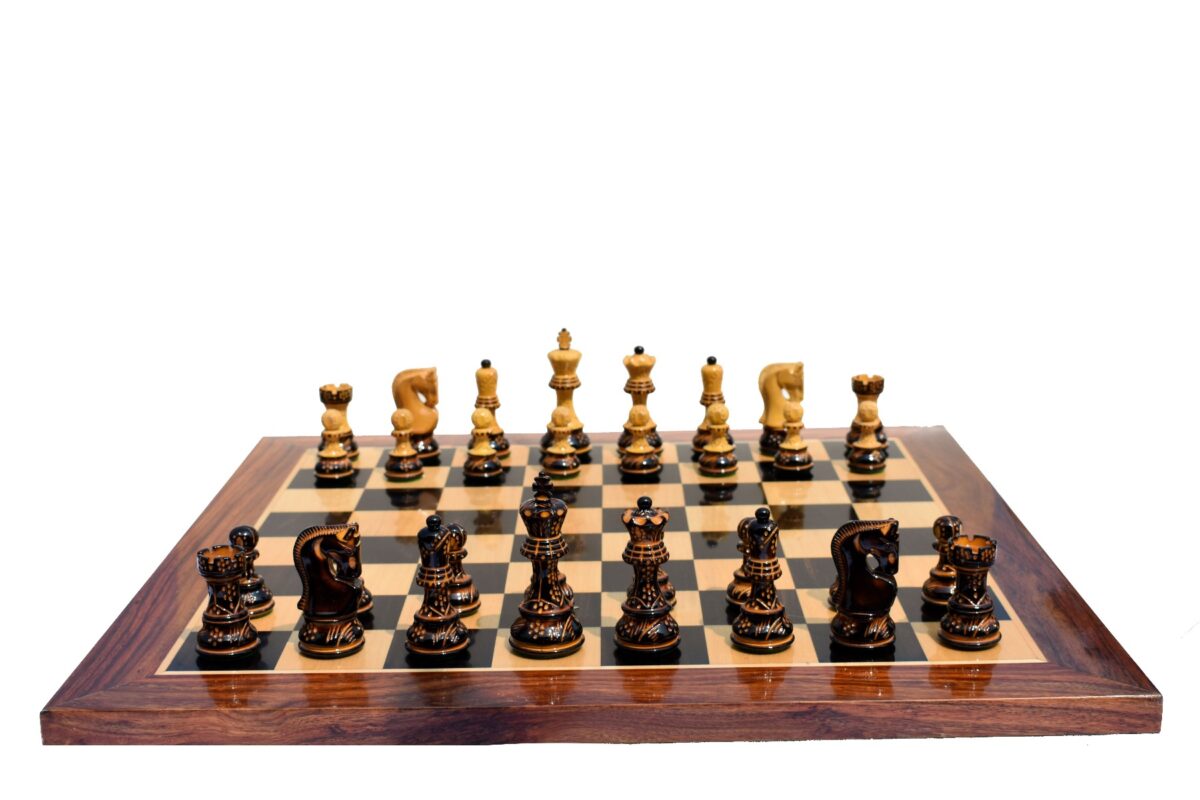 The Yugoslavia Burnt Series Chess set High Glossy Boxwood Burnt 3.75" King with 1.75" Square Chess Board-5139