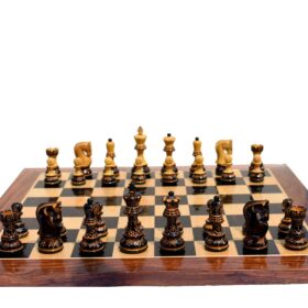 The Yugoslavia Burnt Series Chess set High Glossy Boxwood Burnt 3.75" King with 1.75" Square Chess Board-5139