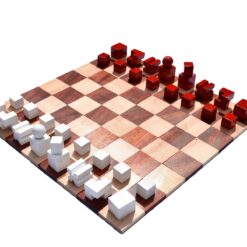 1923 Bauhaus Series Chess set Ivory White & Red Lacquered 2" King with Rolling chess Board-0