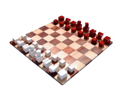 1923 Bauhaus Series Chess set Ivory White & Red Lacquered 2" King with Rolling chess Board-0