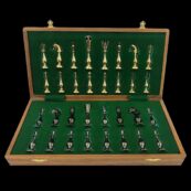 Majestic Series Chess set Natural Brass & Antiqued Brass 3.5" King with 14" Folding Chess Board-5393