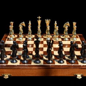 Majestic Series Chess set Natural Brass & Antiqued Brass 3.5" King with 14" Folding Chess Board-5388