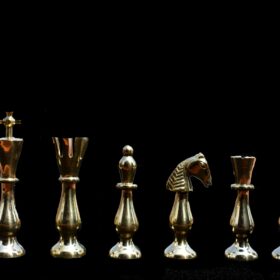 Majestic Series Chess set Natural Brass & Antiqued Brass 3.5" King with 14" Folding Chess Board-5391