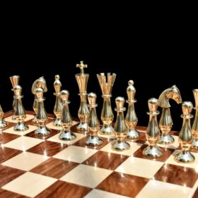 Majestic Series Chess set Natural Brass & Antiqued Brass 3.5" King with 14" Folding Chess Board-5390