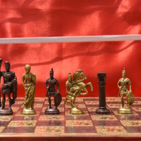 Roman Art Series Chess Set Solid Natural Brass & Copper Color Brass 3.25" King with Chess Board & chess storage-0