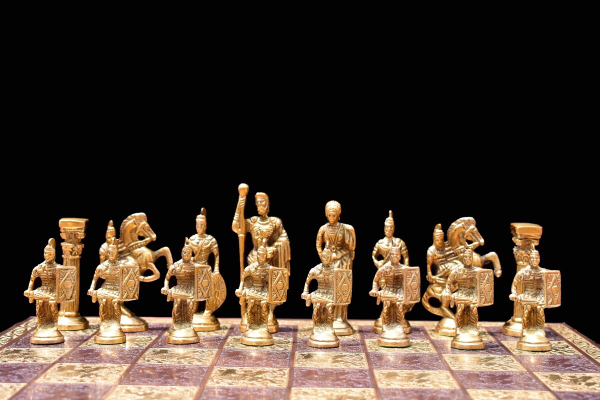 Roman Art Series Chess Set Solid Natural Brass & Copper Color Brass 3.25" King with Chess Board & chess storage-5538