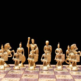 Roman Art Series Chess Set Solid Natural Brass & Copper Color Brass 3.25" King with Chess Board & chess storage-5538