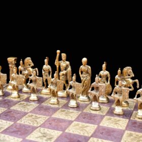 Roman Art Series Chess Set Solid Natural Brass & Copper Color Brass 3.25" King with Chess Board & chess storage-5539