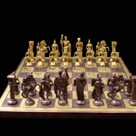 Roman Art Series Chess Set Solid Natural Brass & Copper Color Brass 3.25" King with Chess Board & chess storage-5537