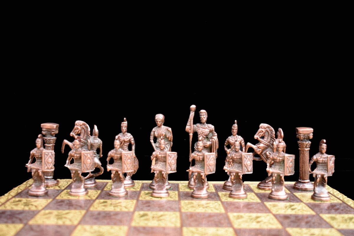 Roman Art Series Chess Set Solid Natural Brass & Copper Color Brass 3.25" King with Chess Board & chess storage-5540