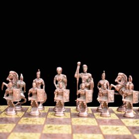 Roman Art Series Chess Set Solid Natural Brass & Copper Color Brass 3.25" King with Chess Board & chess storage-5540