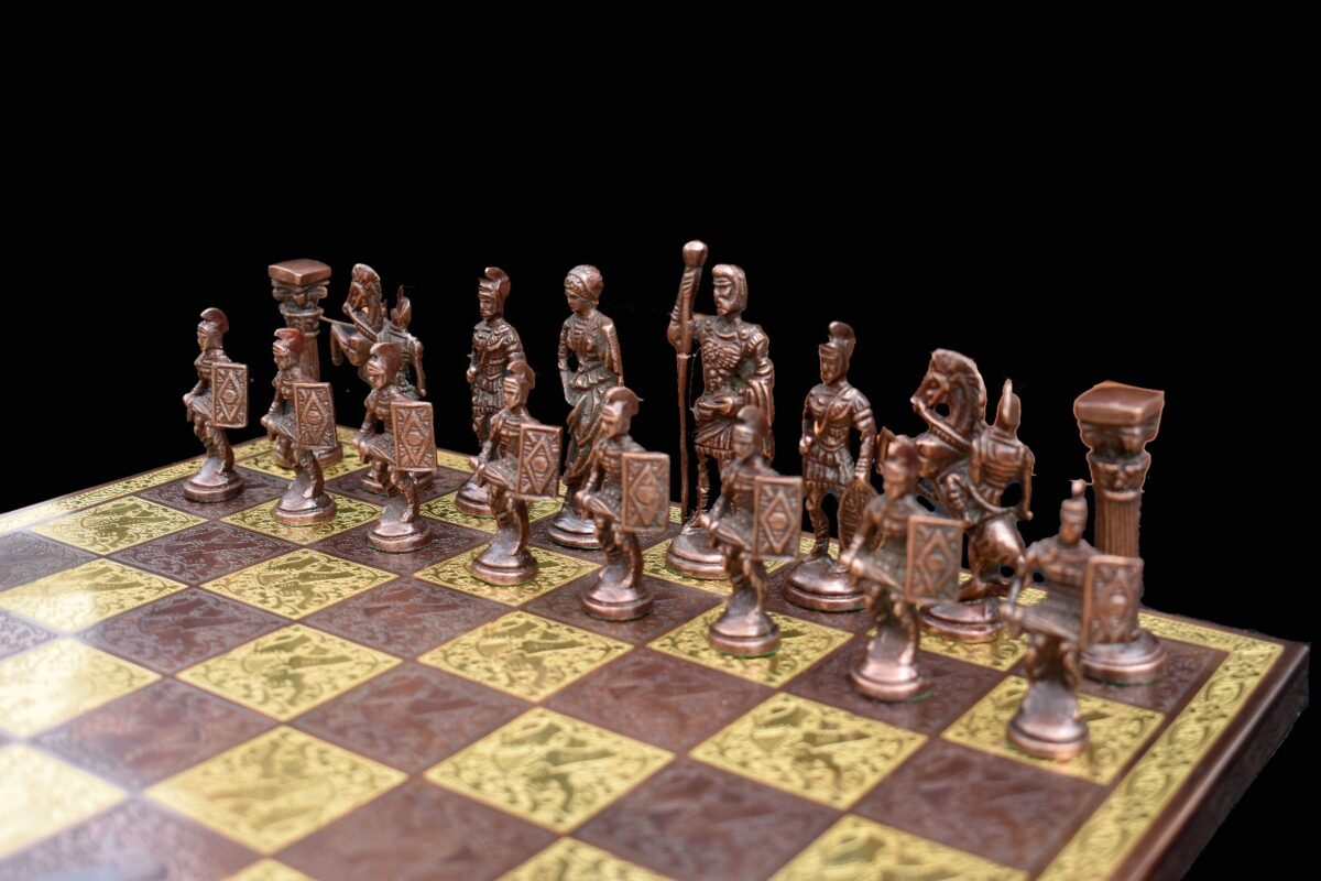 Roman Art Series Chess Set Solid Natural Brass & Copper Color Brass 3.25" King with Chess Board & chess storage-5541