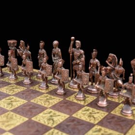 Roman Art Series Chess Set Solid Natural Brass & Copper Color Brass 3.25" King with Chess Board & chess storage-5541