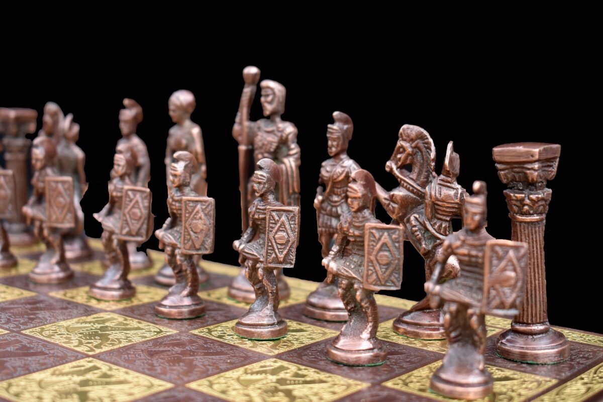 Roman Art Series Chess Set Solid Natural Brass & Copper Color Brass 3.25" King with Chess Board & chess storage-5542