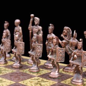 Roman Art Series Chess Set Solid Natural Brass & Copper Color Brass 3.25" King with Chess Board & chess storage-5542