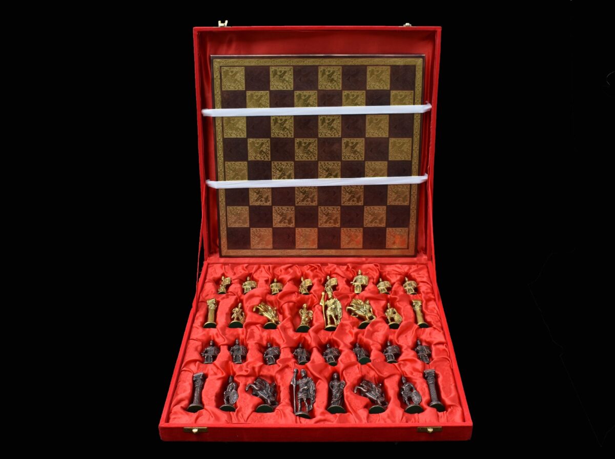 Roman Art Series Chess Set Solid Natural Brass & Copper Color Brass 3.25" King with Chess Board & chess storage-5543