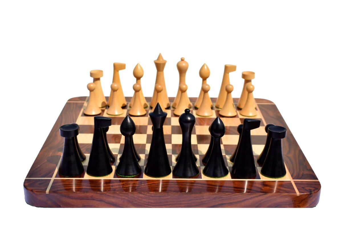 Hermann Ohme Chess Set Boxwood & Ebonized 3.75" King with 1.75" Square Chess Board-6212