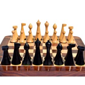 Hermann Ohme Chess Set Boxwood & Ebonized 3.75" King with 1.75" Square Chess Board-6212