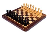 Hermann Ohme Chess Set Boxwood & Ebonized 3.75" King with 1.75" Square Chess Board-0