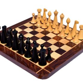 Hermann Ohme Chess Set Boxwood & Ebonized 3.75" King with 1.75" Square Chess Board-0