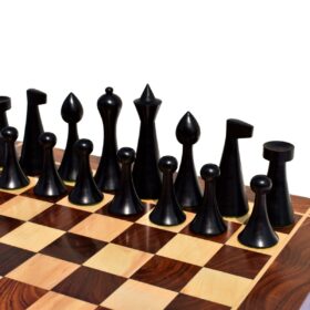 Hermann Ohme Chess Set Boxwood & Ebonized 3.75" King with 1.75" Square Chess Board-5501