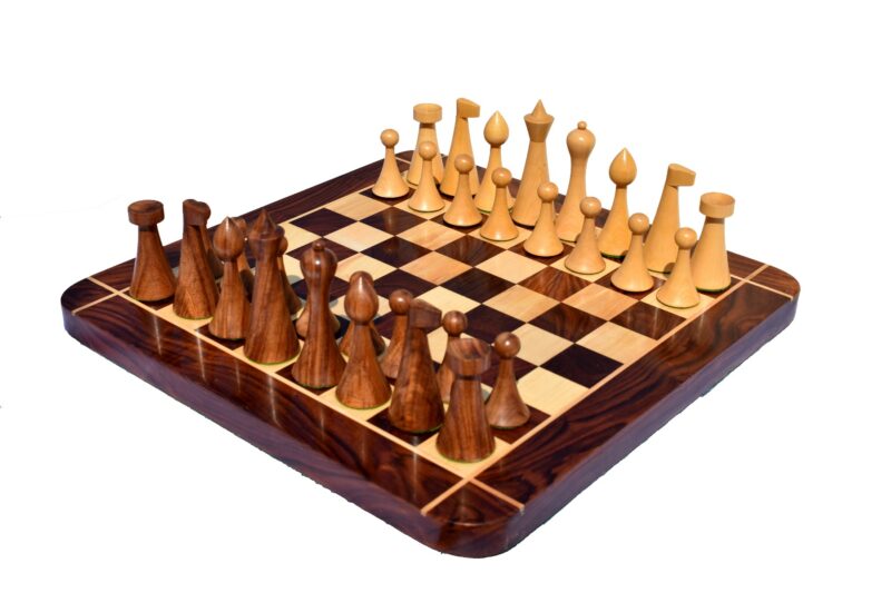 Hermann Ohme Chess Set Boxwood & Sheesham 3.75" King with 1.75" Square Chess Board-0