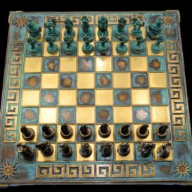 Battle of Troy Chess Set 28 x 28 cm bronze chess board 2.5"King-5646