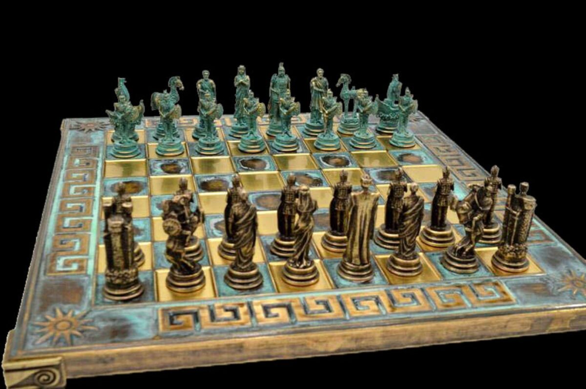 Battle of Troy Chess Set 28 x 28 cm bronze chess board 2.5"King-5645