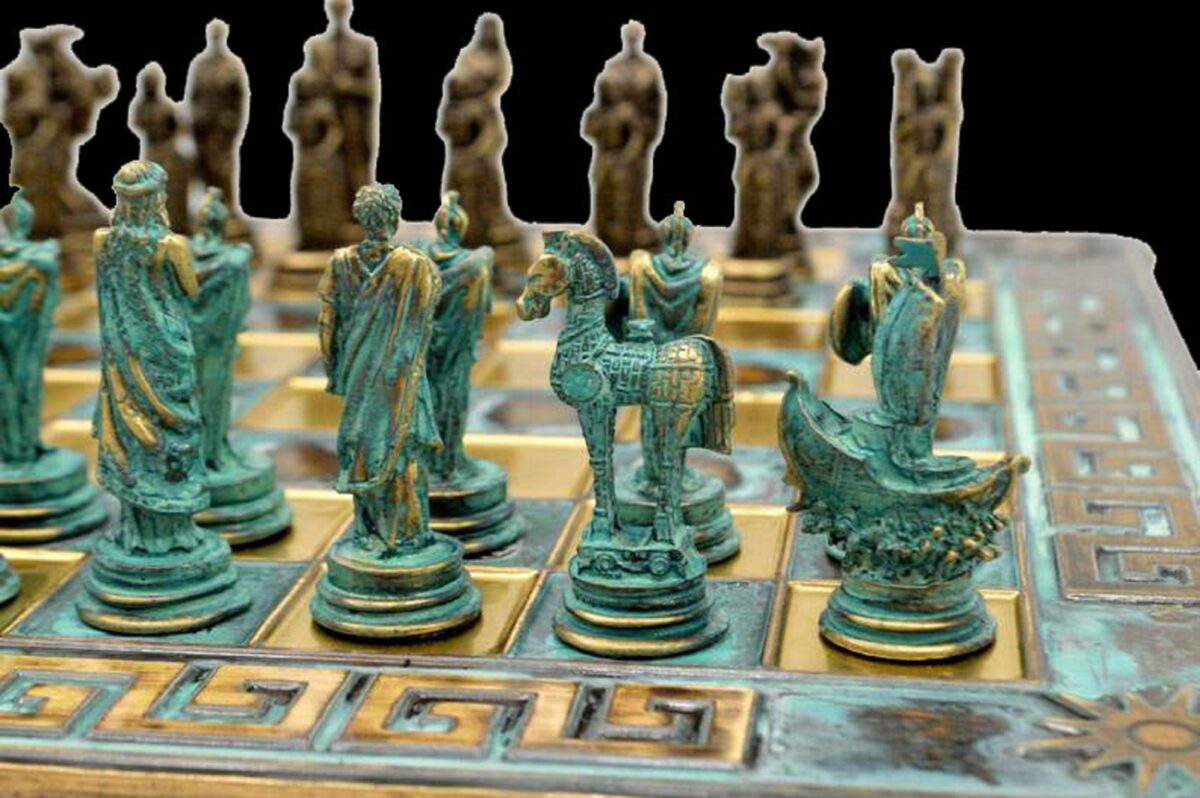 Battle of Troy Chess Set 28 x 28 cm bronze chess board 2.5"King-5647