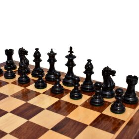 Lotus Series Chess set Boxwood & Ebonized 3.25" king with 1.75" Square Chess Board-5458