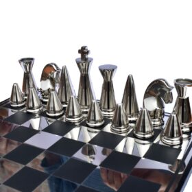 Art Beauty Chess Set Silver & Black Coated Solid Aluminum 4" King with 14" Chess board-5383