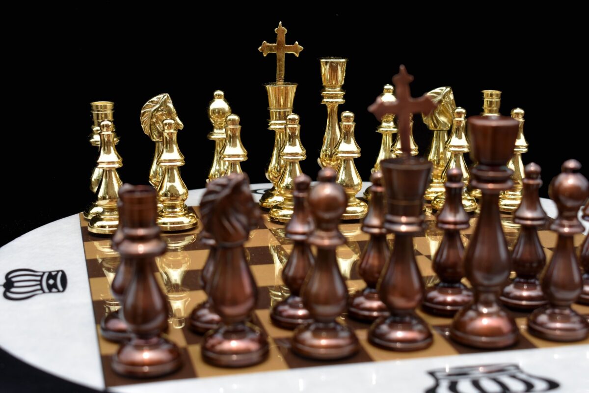 Brass Luxury Chess Table 22" x 18" Detachable With Solid Brass 4.75" Chess Pieces-5334