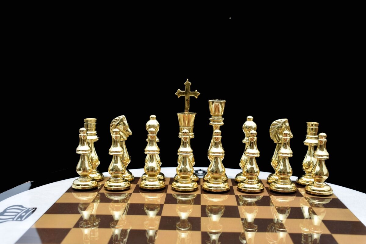 Brass Luxury Chess Table 22" x 18" Detachable With Solid Brass 4.75" Chess Pieces-5330