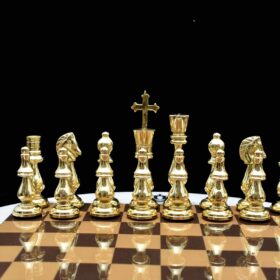 Brass Luxury Chess Table 22" x 18" Detachable With Solid Brass 4.75" Chess Pieces-5330