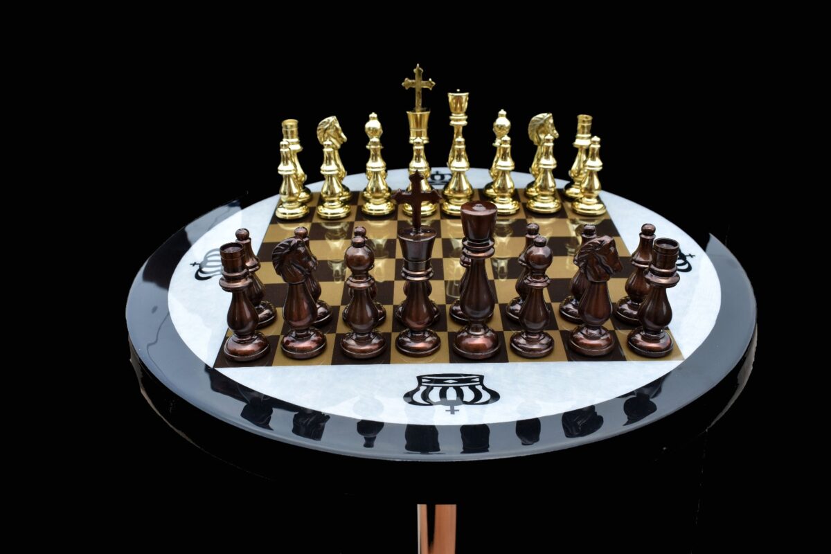 Brass Luxury Chess Table 22" x 18" Detachable With Solid Brass 4.75" Chess Pieces-5337