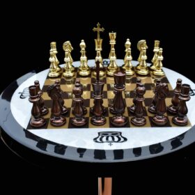 Brass Luxury Chess Table 22" x 18" Detachable With Solid Brass 4.75" Chess Pieces-5337