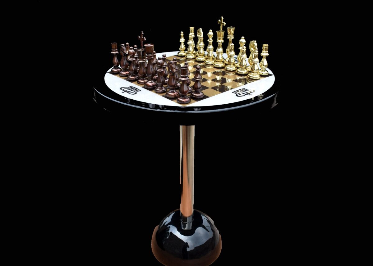 Brass Luxury Chess Table 22" x 18" Detachable With Solid Brass 4.75" Chess Pieces-5338