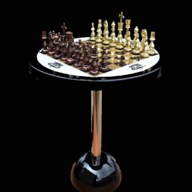 Brass Luxury Chess Table 22" x 18" Detachable With Solid Brass 4.75" Chess Pieces-5338