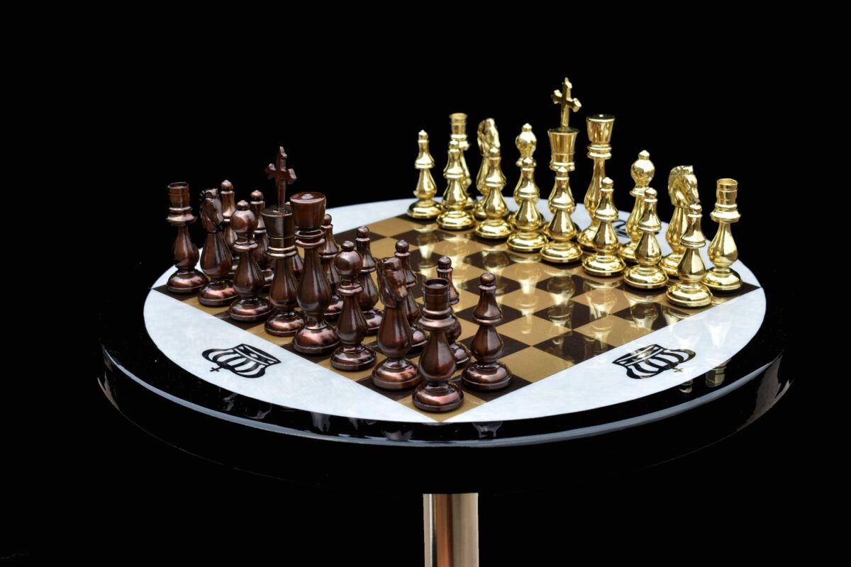 Brass Luxury Chess Table 22" x 18" Detachable With Solid Brass 4.75" Chess Pieces-5326