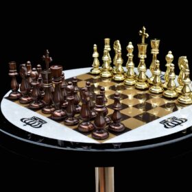 Brass Luxury Chess Table 22" x 18" Detachable With Solid Brass 4.75" Chess Pieces-5326