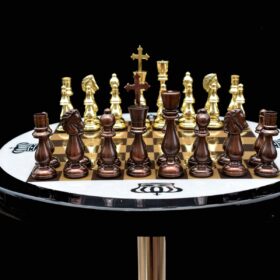 Brass Luxury Chess Table 22" x 18" Detachable With Solid Brass 4.75" Chess Pieces-0