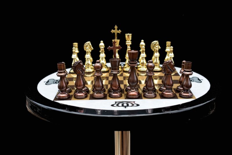 Brass Luxury Chess Table 22" x 18" Detachable With Solid Brass 4.75" Chess Pieces-0