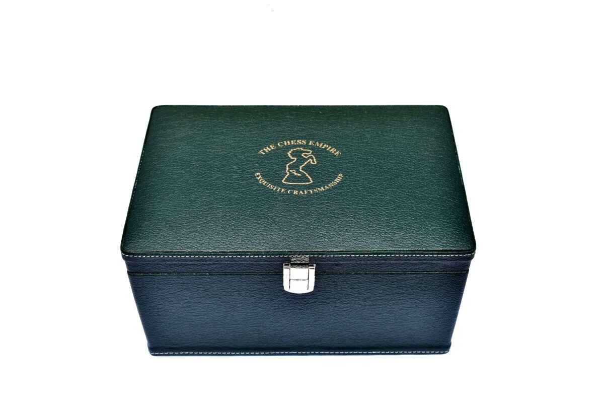 Ocean Green Leatherette Luxury Chess Storage Box For 4" to 4.75" Chess Pieces -5323