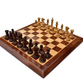 The Sleek Series Chess Set Boxwood & Sheesham wood 3" King with 1.75" Square Chess Board-0