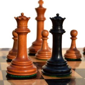 1890- Royal Staunton chess Pieces BCC reproduction Antiqued Boxwood & Ebony 4.4" King-6096